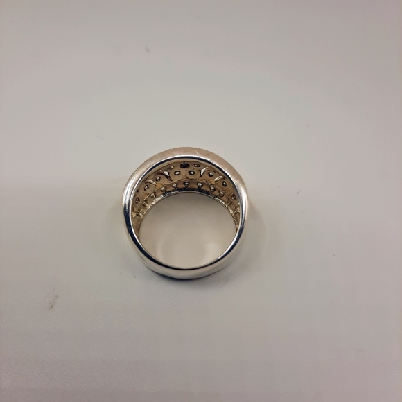 Sterling Silver 925 Ring GSJ DQCZ Marked Open Filigree Diamonique Wide Vintage - Picture 6 of 9